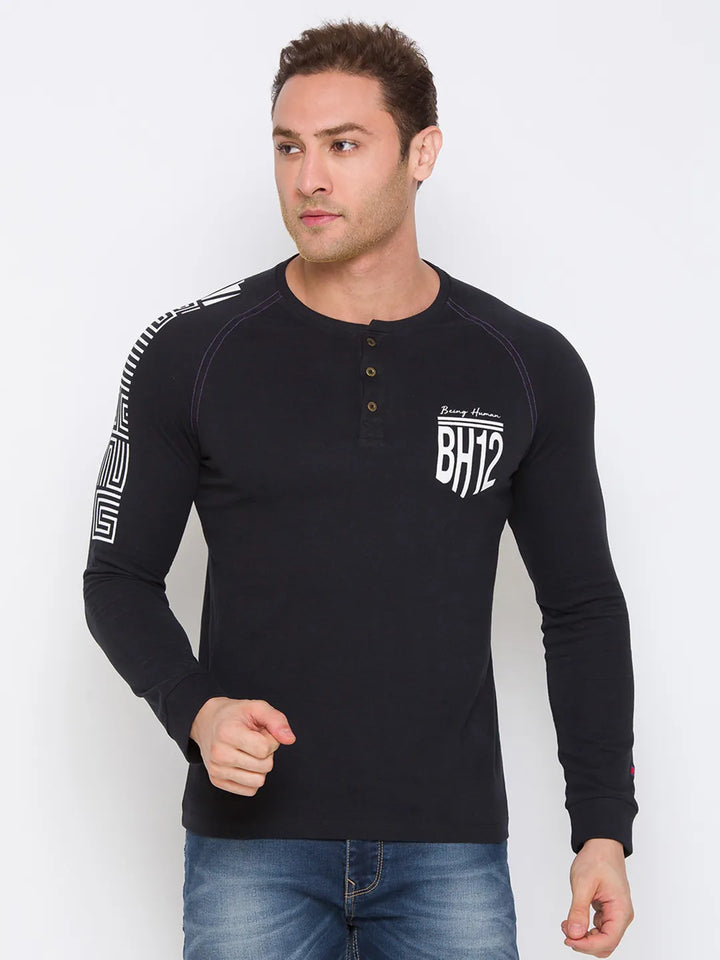 Black Regular Fit Men's Long Sleeves T-Shirt by Being Human Clothing