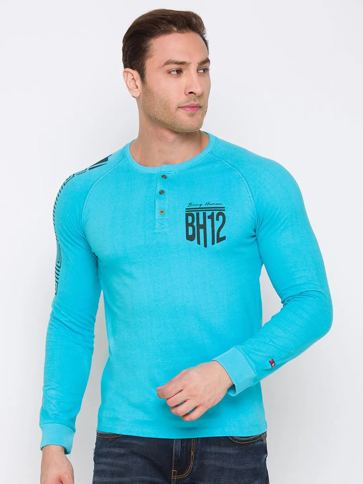 Blue Regular Fit Men's Long Sleeves T-Shirt by Being Human Clothing
