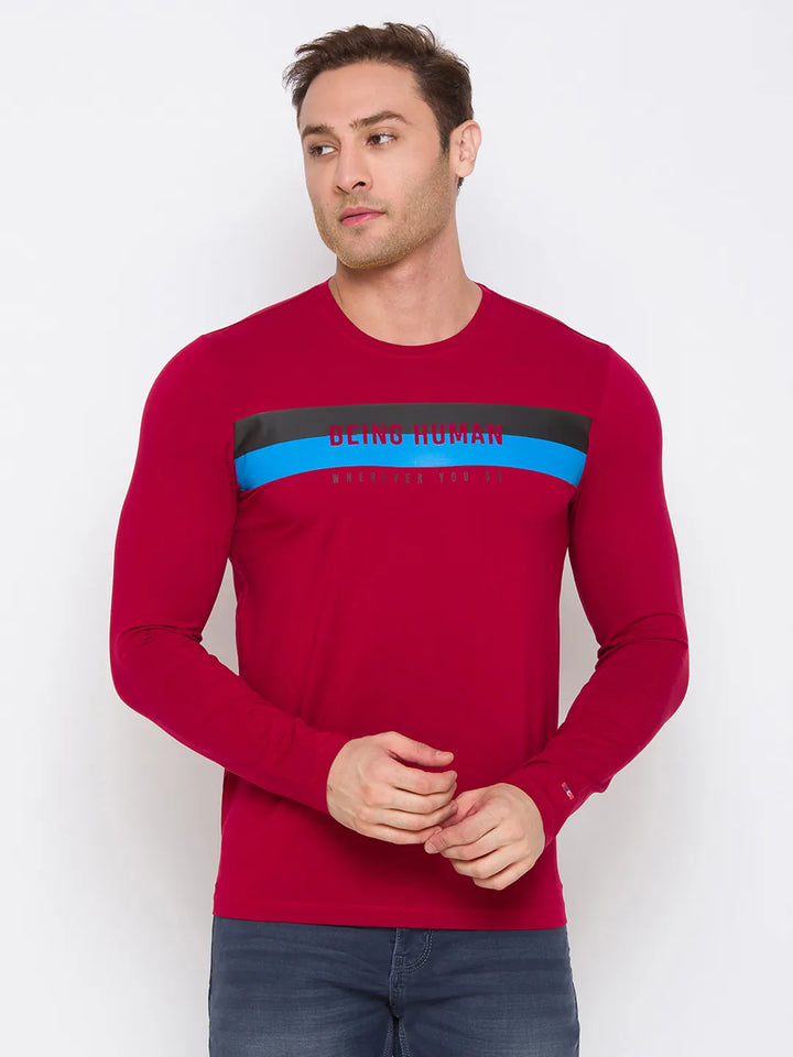 Blue Regular Fit Men's Long Sleeves T-Shirt by Being Human Clothing