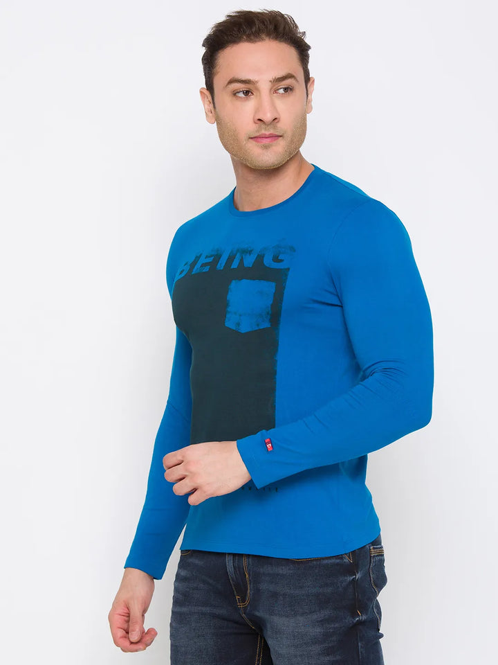 Blue Regular Fit Men's Long Sleeves T-Shirt by Being Human Clothing