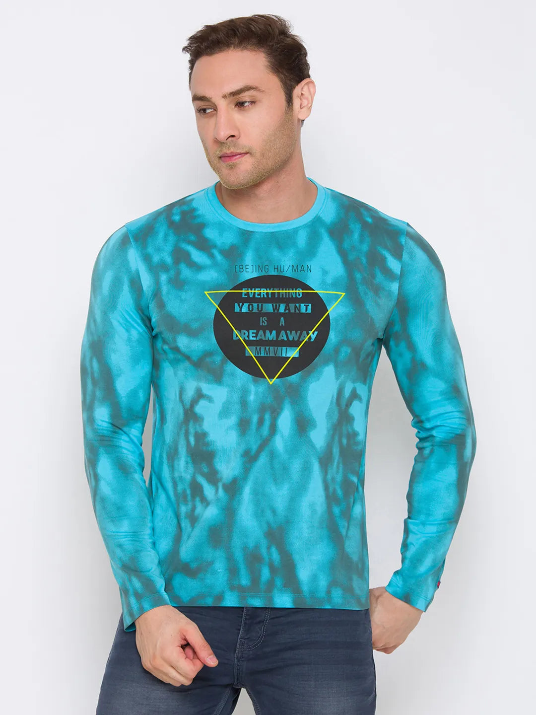 Being Human Clothing Men Regular Fit Crew Neck T-Shirts-Scuba Blue