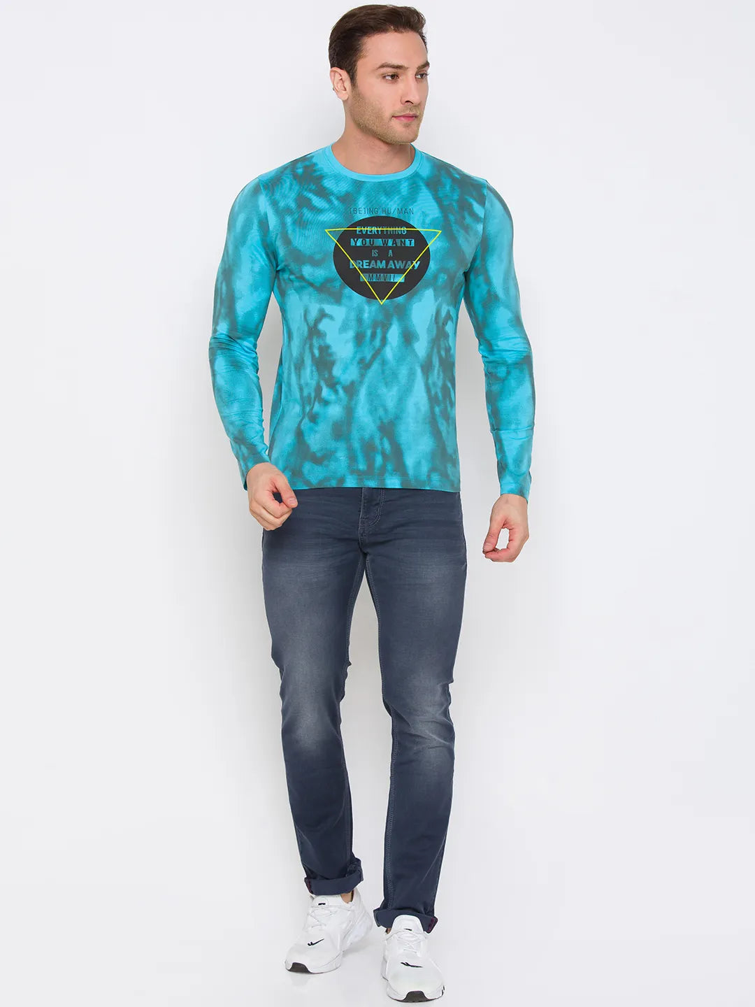 Being Human Clothing Men Regular Fit Crew Neck T-Shirts-Scuba Blue