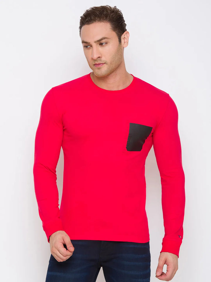 Red Men's Long Sleeves T-Shirt with Black detailing by Being Human Clothing