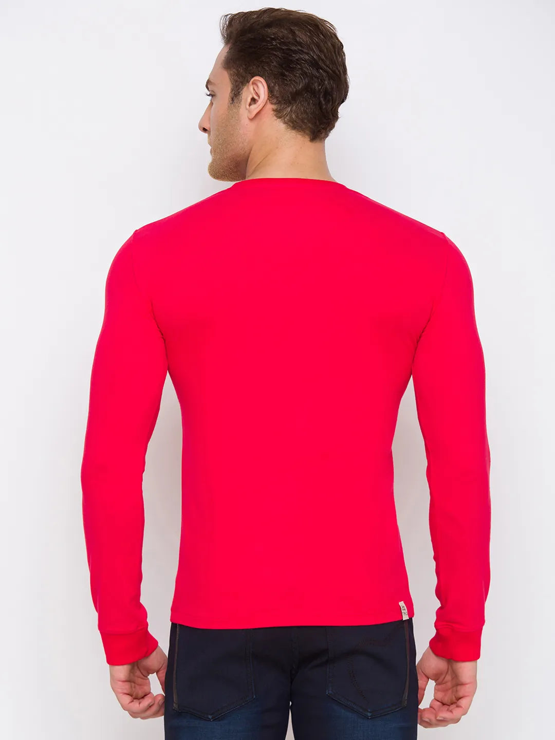 Red Regular Fit Men's Long Sleeves T-Shirt by Being Human Clothing