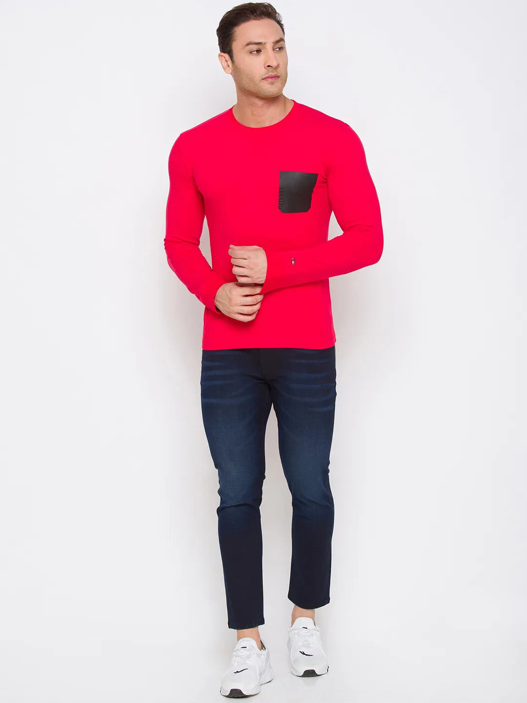 Red Regular Fit Men's Long Sleeves T-Shirt by Being Human Clothing