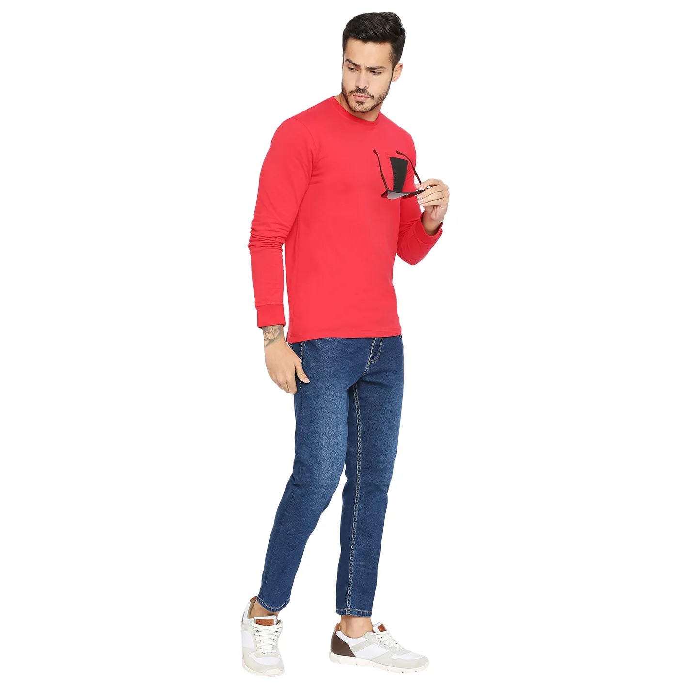 Red Regular Fit Men's Long Sleeves T-Shirt by Being Human Clothing