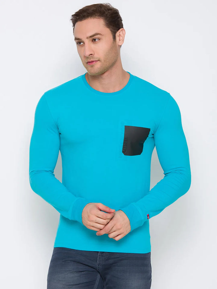 Scuba Blue Regular Fit Round Neck Men's T-Shirt by Being Human Clothing