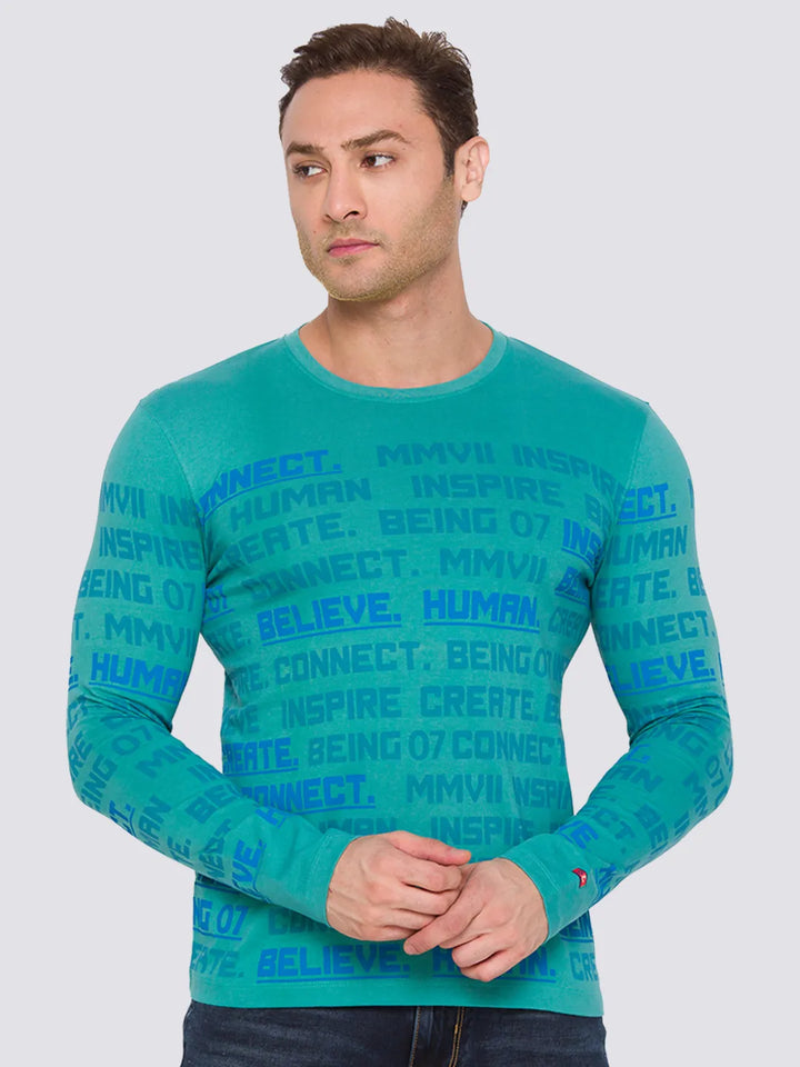 Green Slim Fit Round Neck Men's T-Shirt by Being Human Clothing
