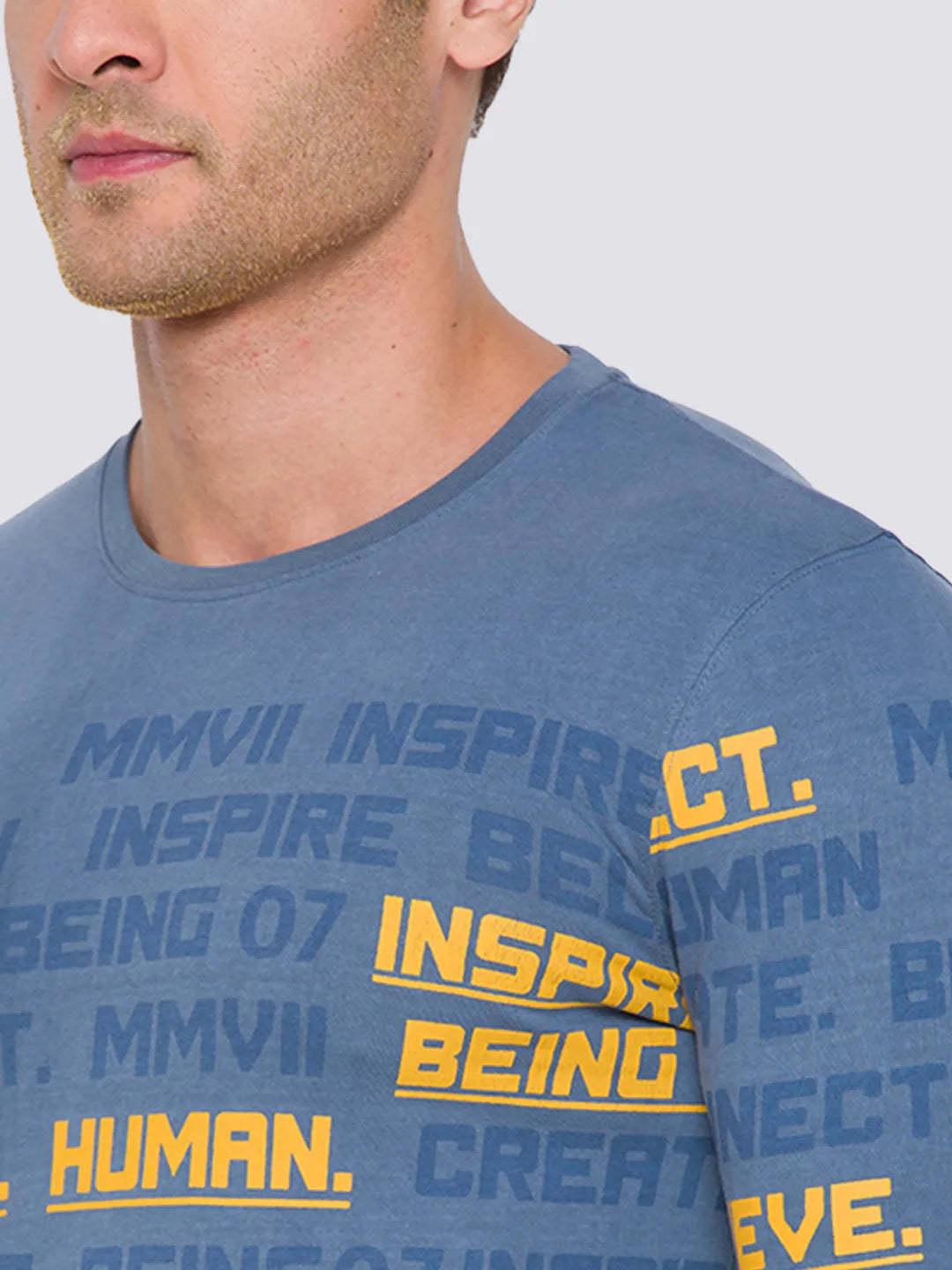 Blue Slim Straight Fit Men's Long Sleeves T-Shirt by Being Human Clothing