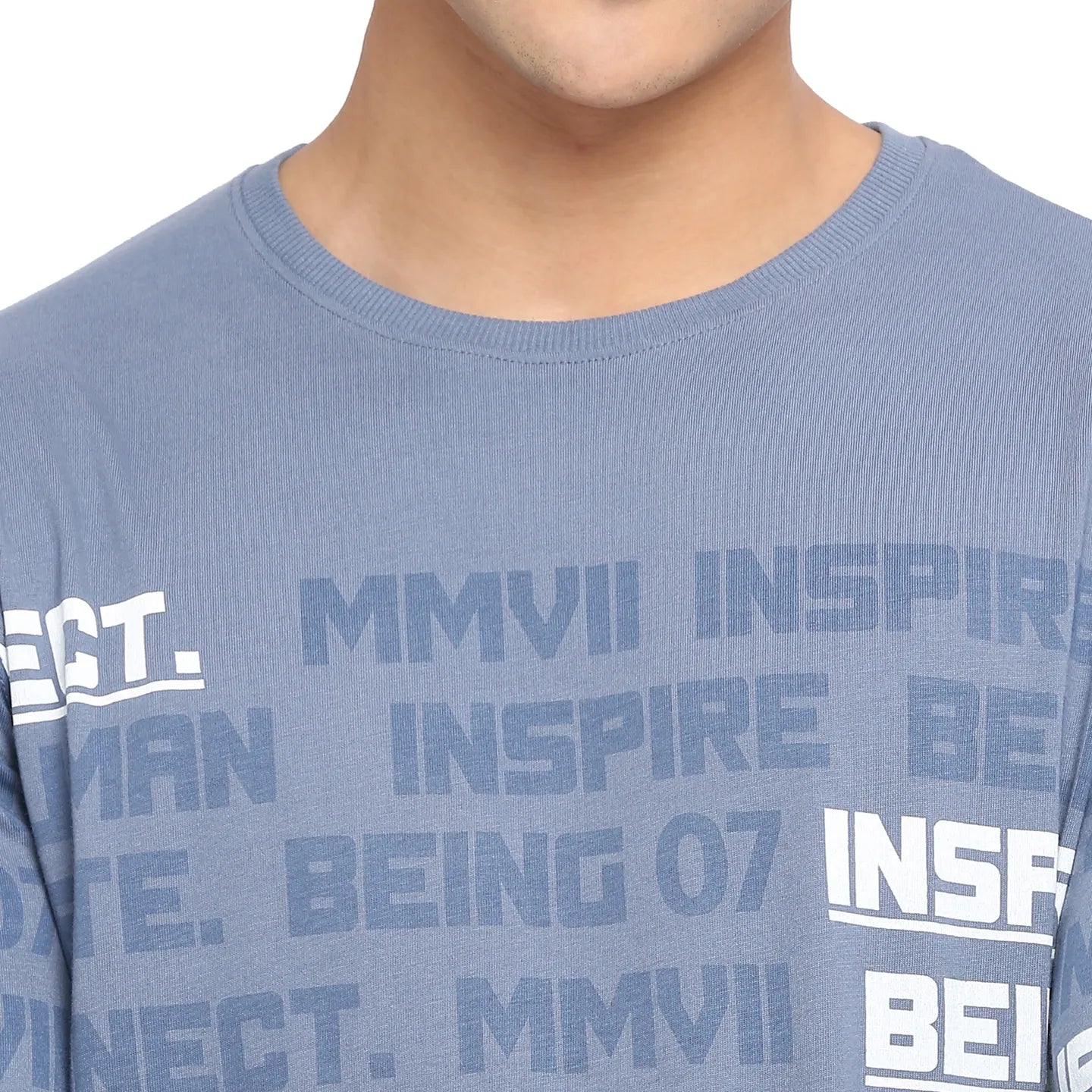 Blue Slim Straight Fit Men's Long Sleeves T-Shirt by Being Human Clothing