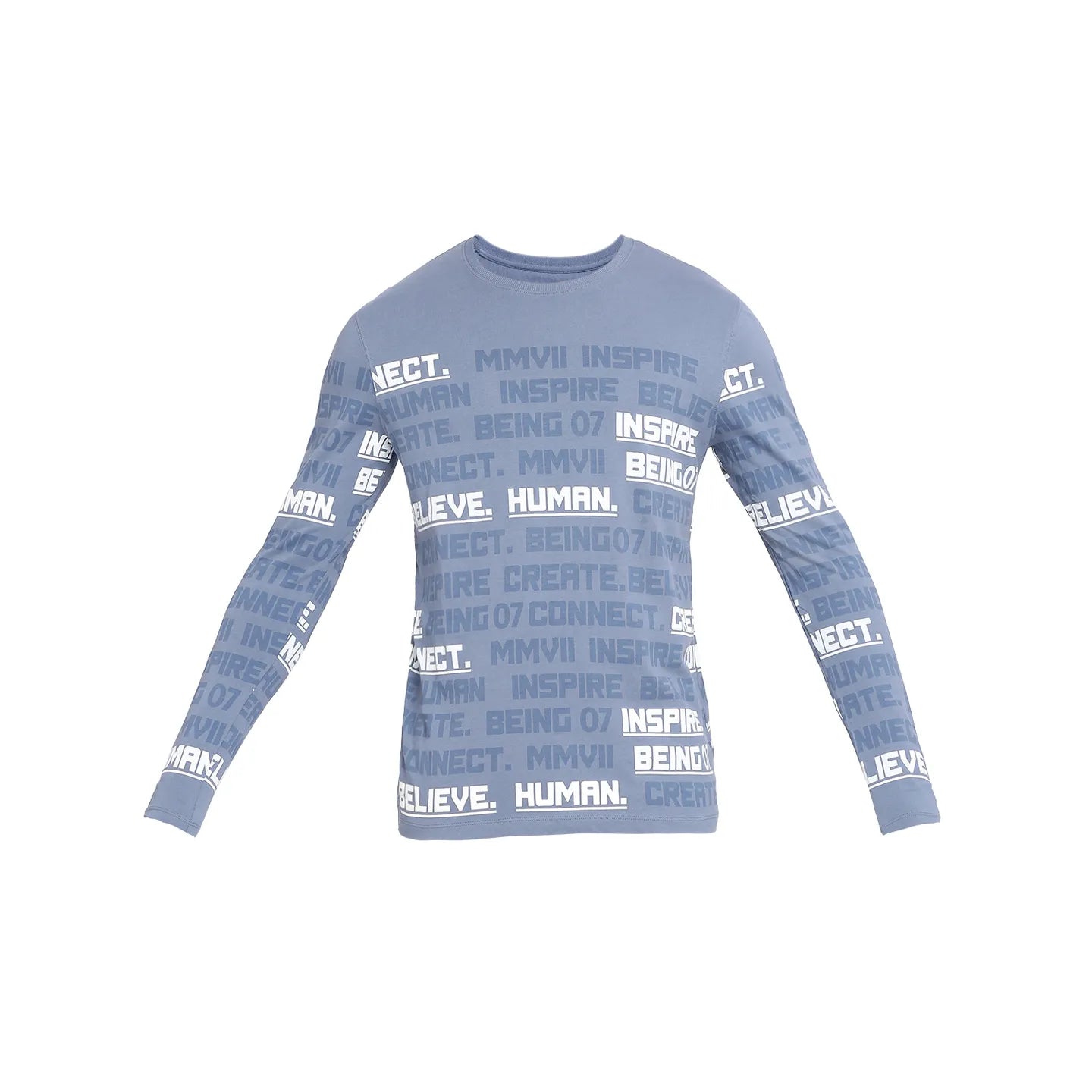 Blue Slim Straight Fit Men's Long Sleeves T-Shirt by Being Human Clothing