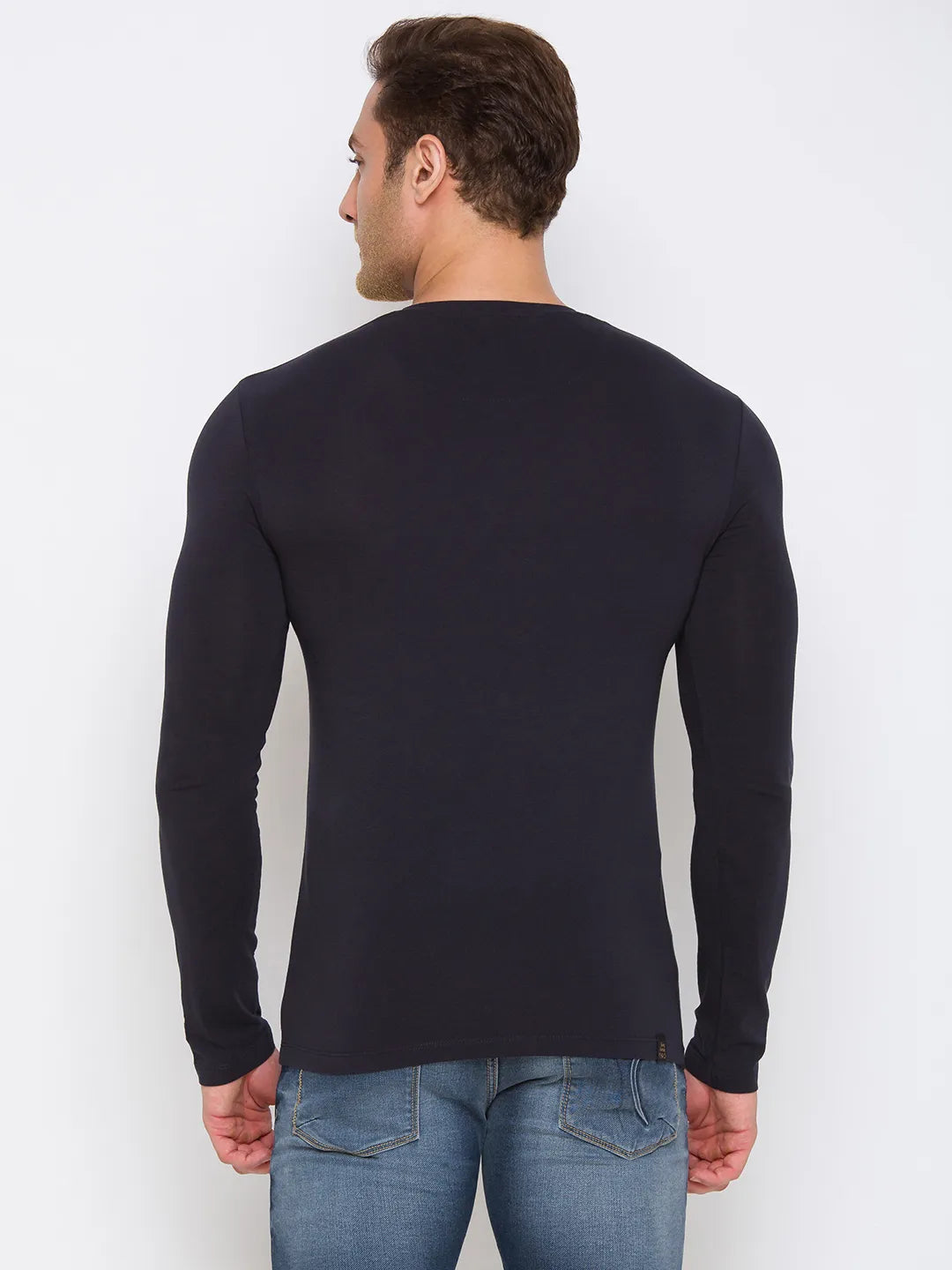 Men Regular Fit Crew Neck T-Shirts-Black by Being Human Clothing