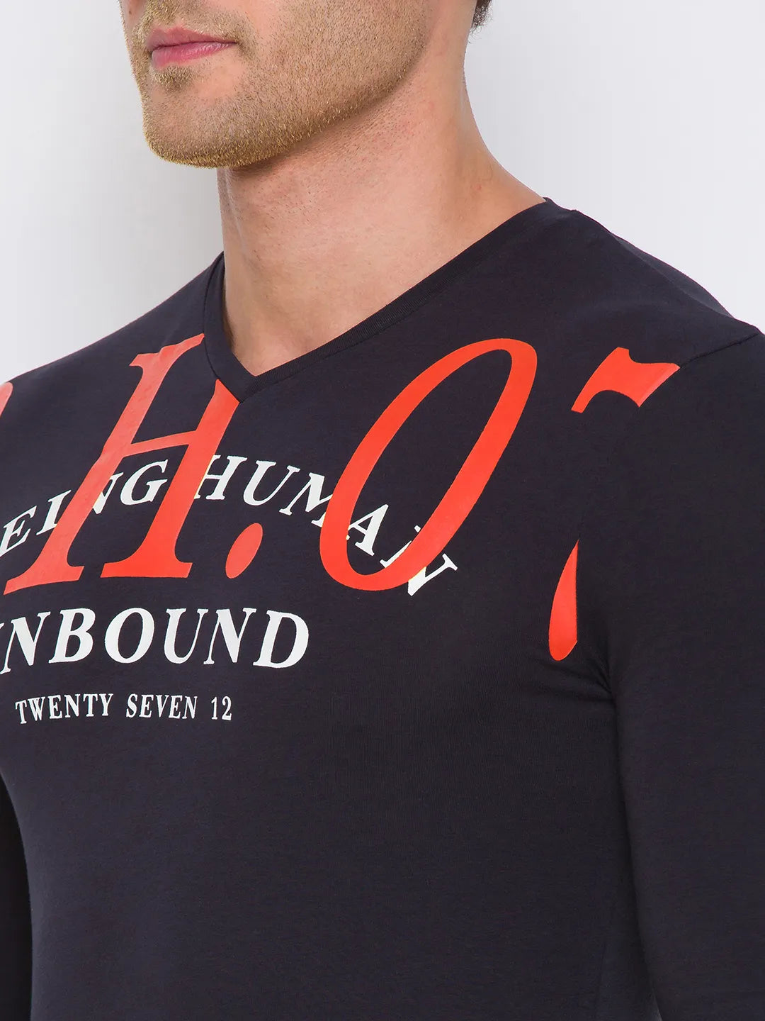 Men Regular Fit Crew Neck T-Shirts-Black by Being Human Clothing