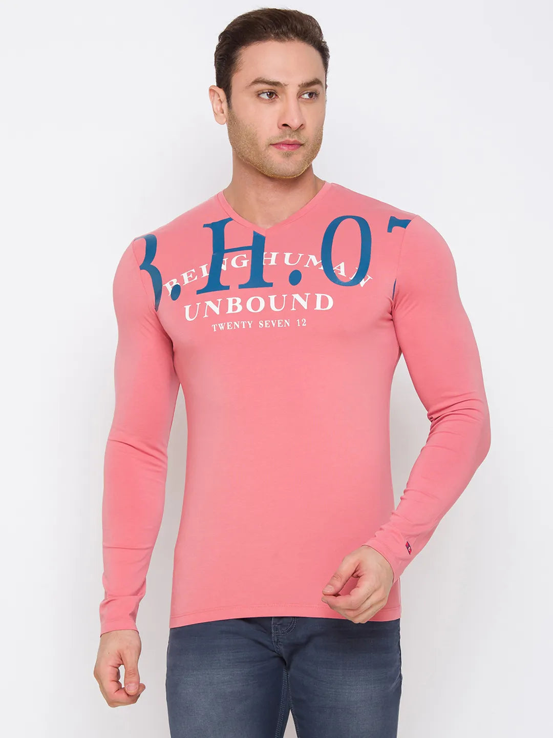 Being Human Clothing Men Regular Fit Crew Neck T-Shirts-Coral