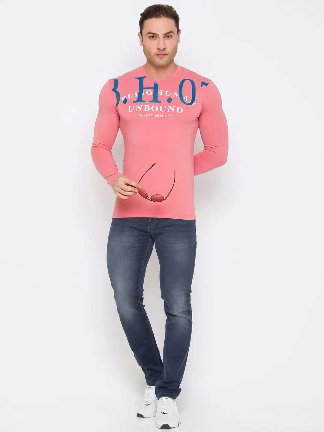 Being Human Clothing Men Regular Fit Crew Neck T-Shirts-Coral