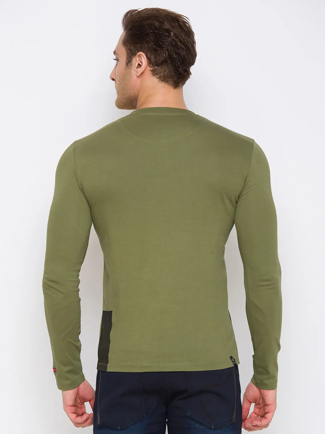 Green Regular Fit Men's Long Sleeves T-Shirt by Being Human Clothing