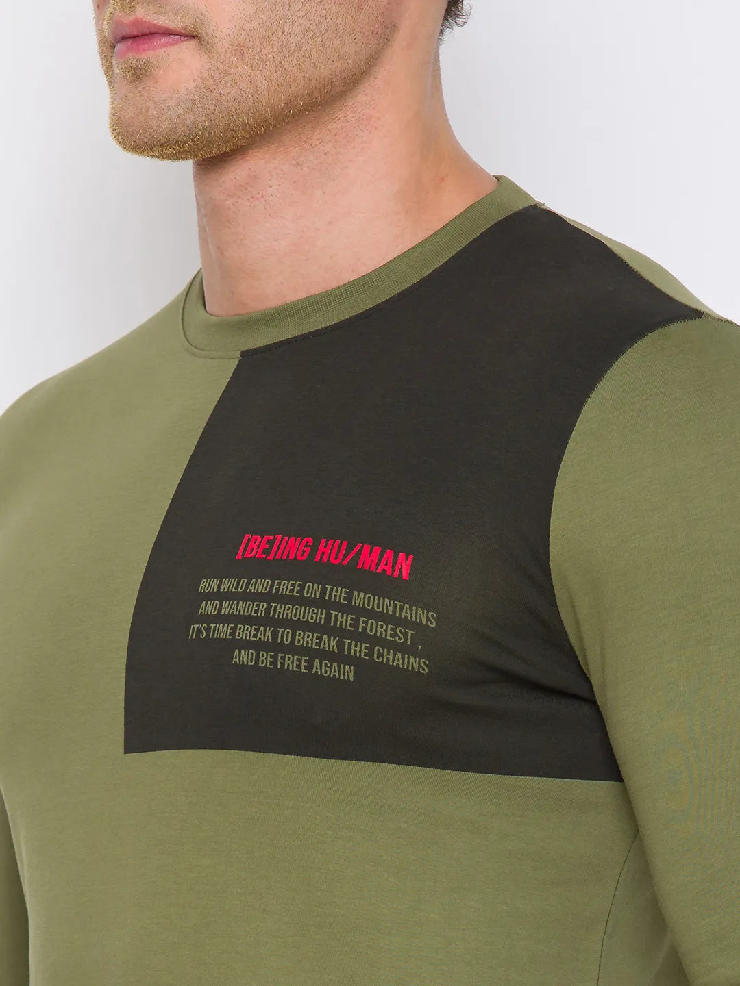 Green Regular Fit Men's Long Sleeves T-Shirt by Being Human Clothing