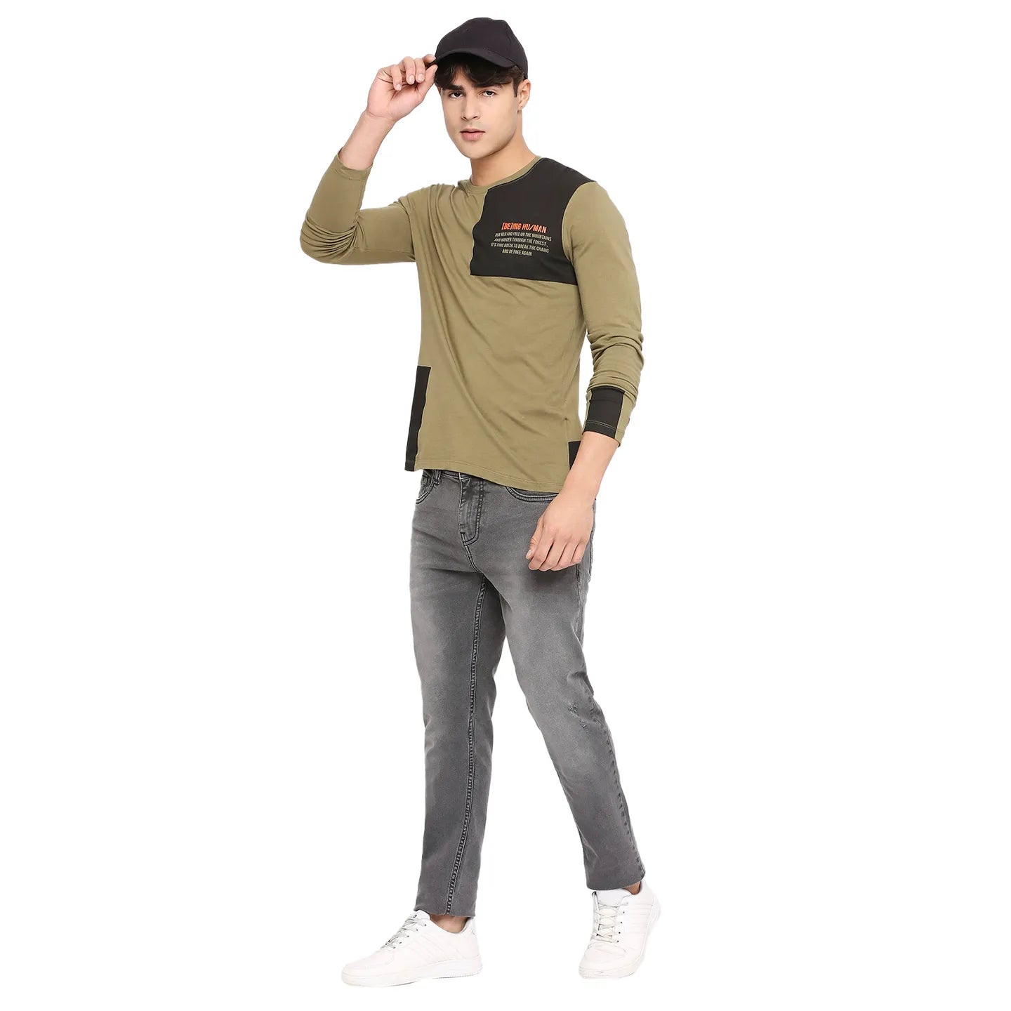 Green Regular Fit Men's Long Sleeves T-Shirt by Being Human Clothing