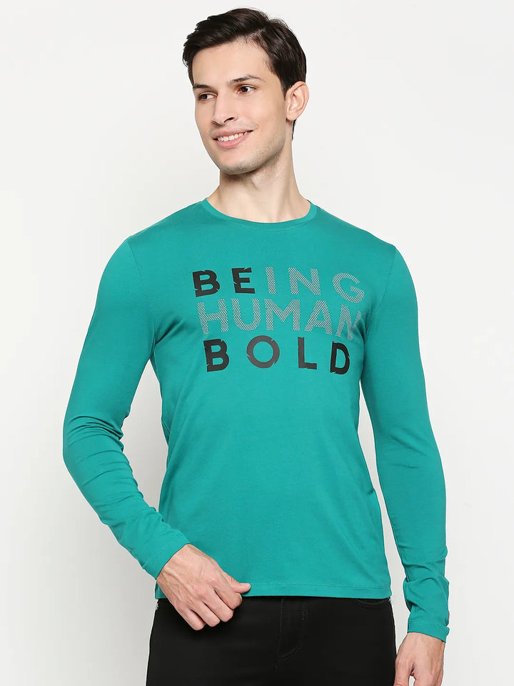 Green Regular Fit Round Neck Men's T-Shirt by Being Human Clothing