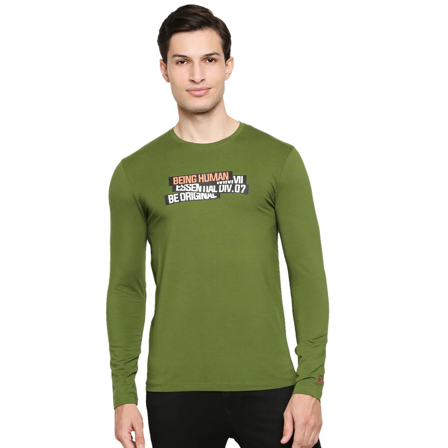 Green Regular Fit Men's Long Sleeves T-Shirt by Being Human Clothing