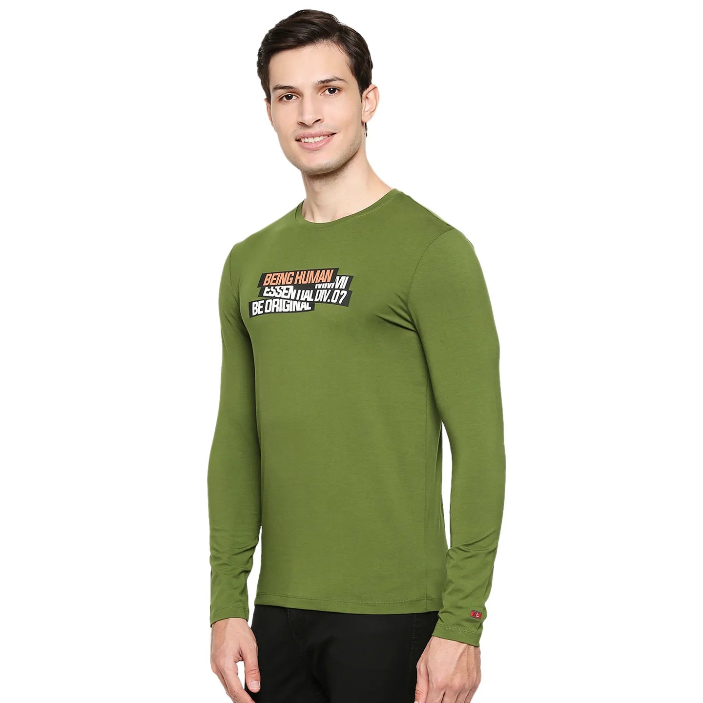 Green Regular Fit Men's Long Sleeves T-Shirt by Being Human Clothing