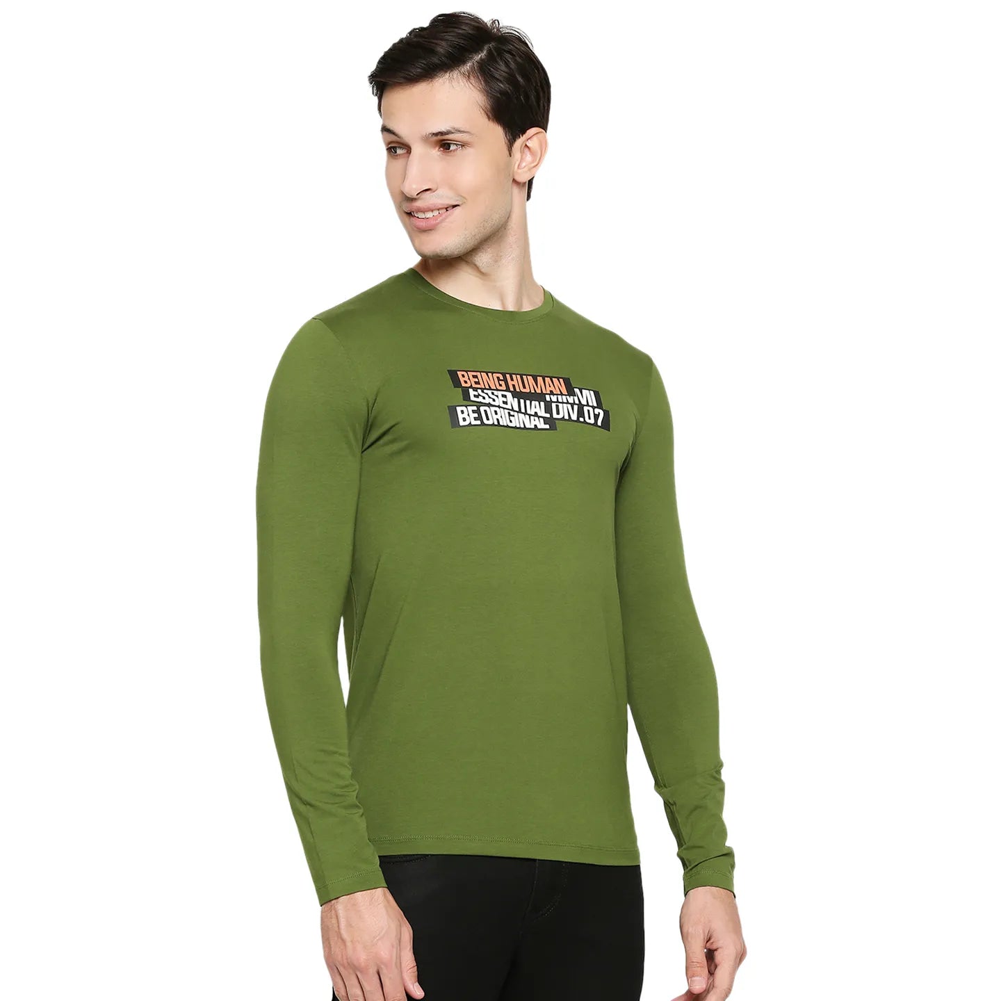 Green Regular Fit Men's Long Sleeves T-Shirt by Being Human Clothing