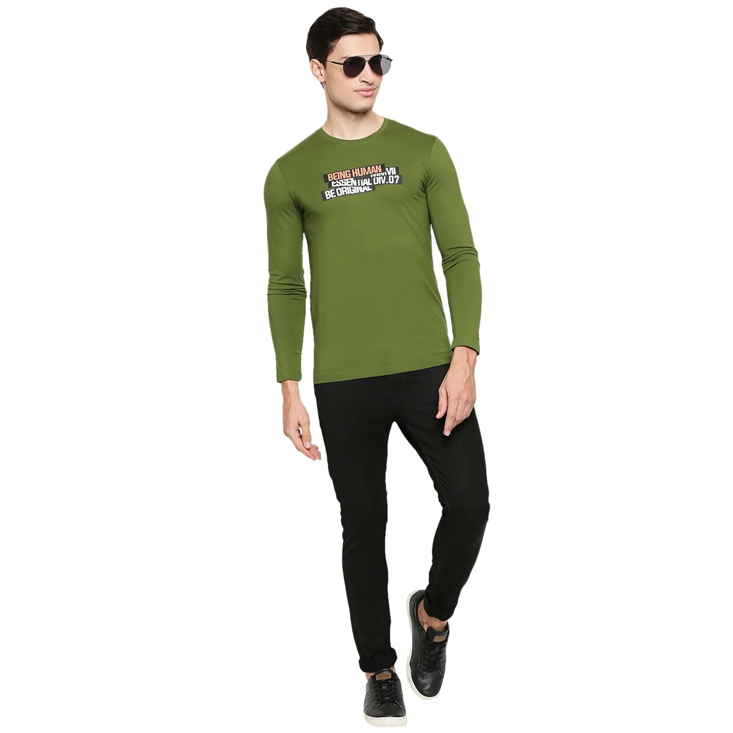 Green Regular Fit Men's Long Sleeves T-Shirt by Being Human Clothing