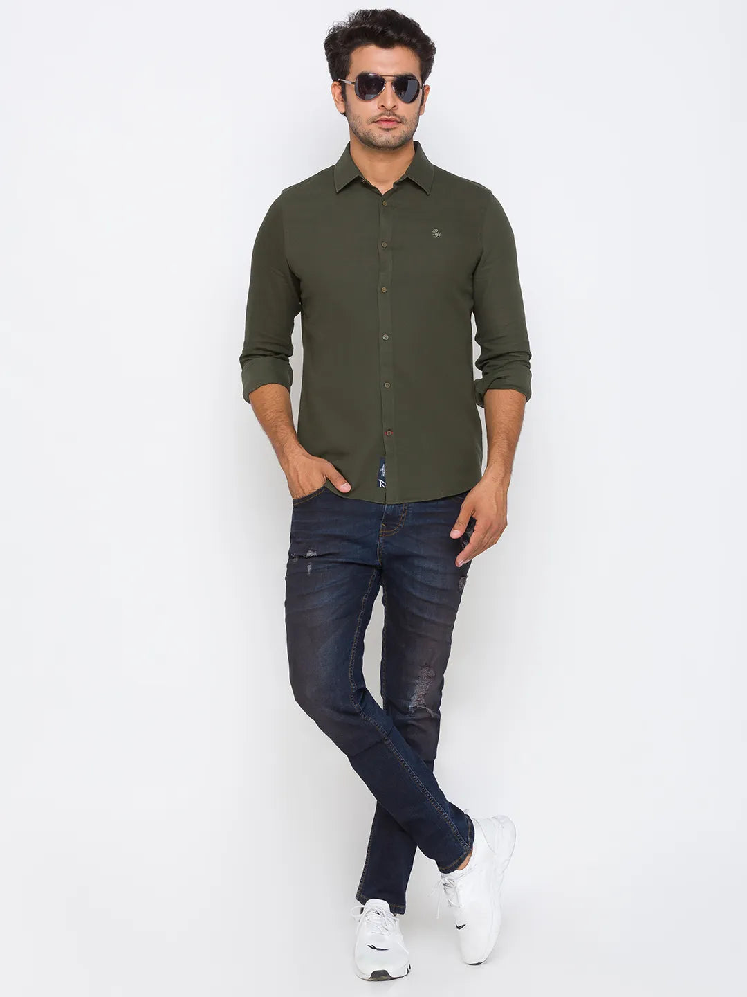 Green Regular Fit Men's Long Sleeves T-Shirt by Being Human Clothing