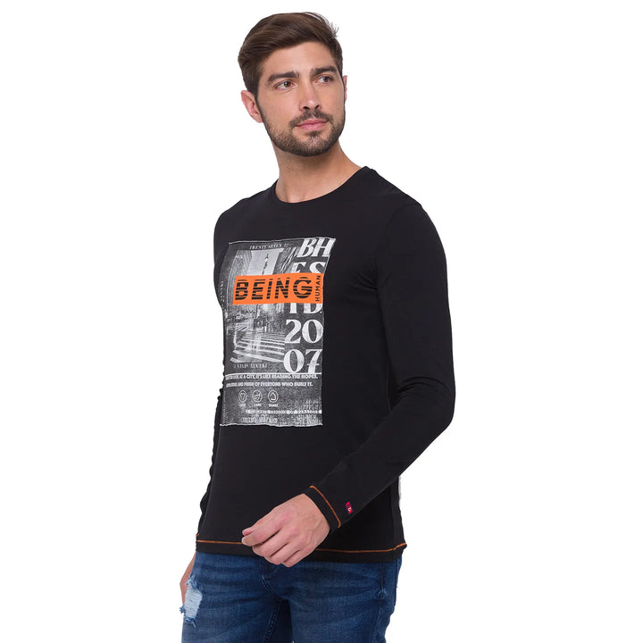 Black Regular Fit Men's Long Sleeves T-Shirt by Being Human Clothing