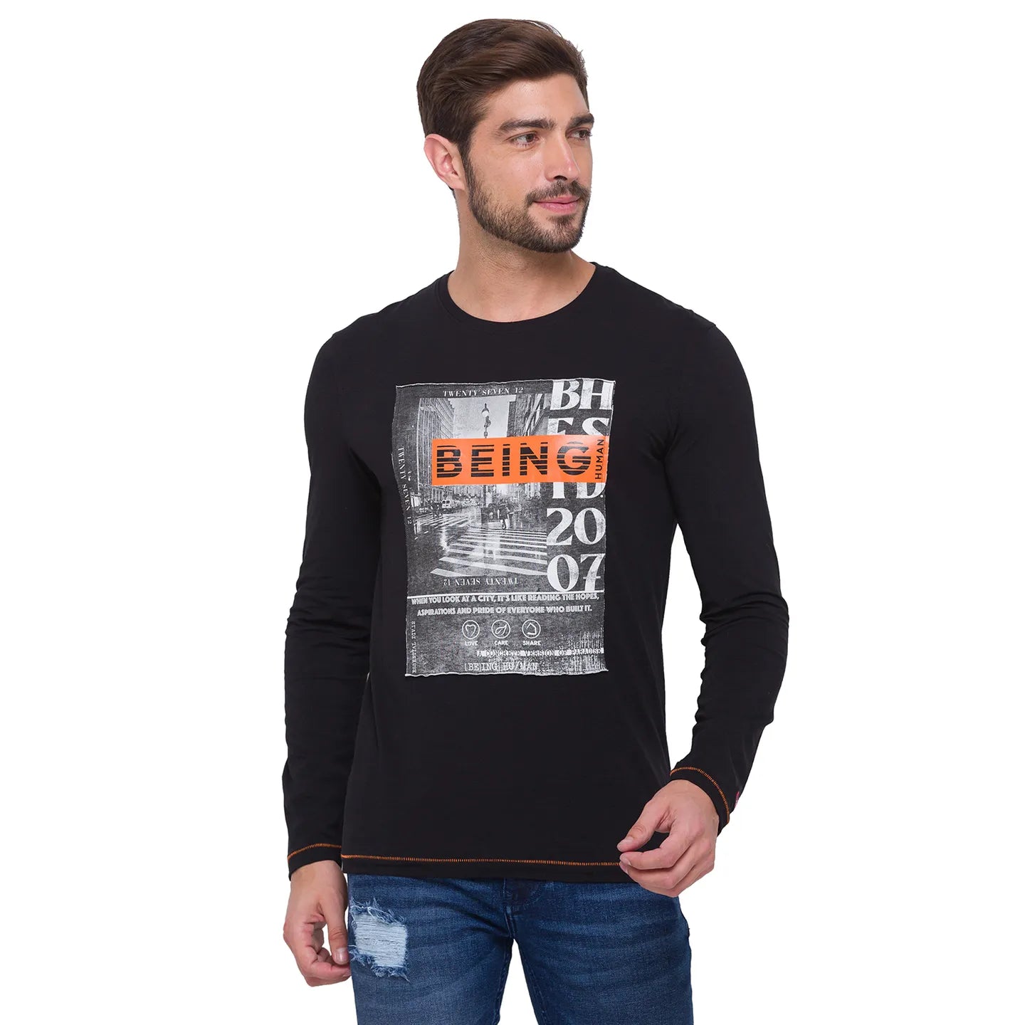 Being Human Clothing Men Regular Fit Crew Neck T-Shirts-Black
