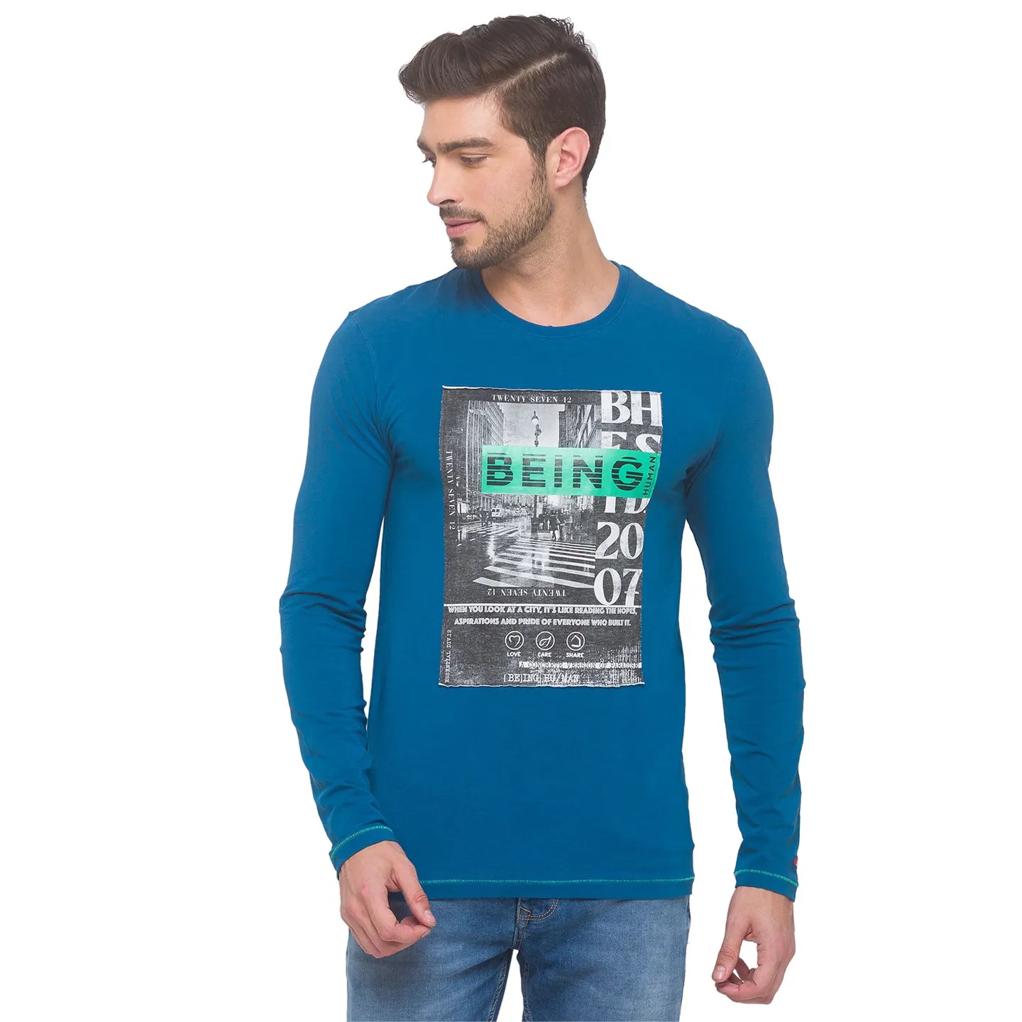 Being Human Clothing Men Regular Fit Crew Neck T-Shirts-Marine Blue