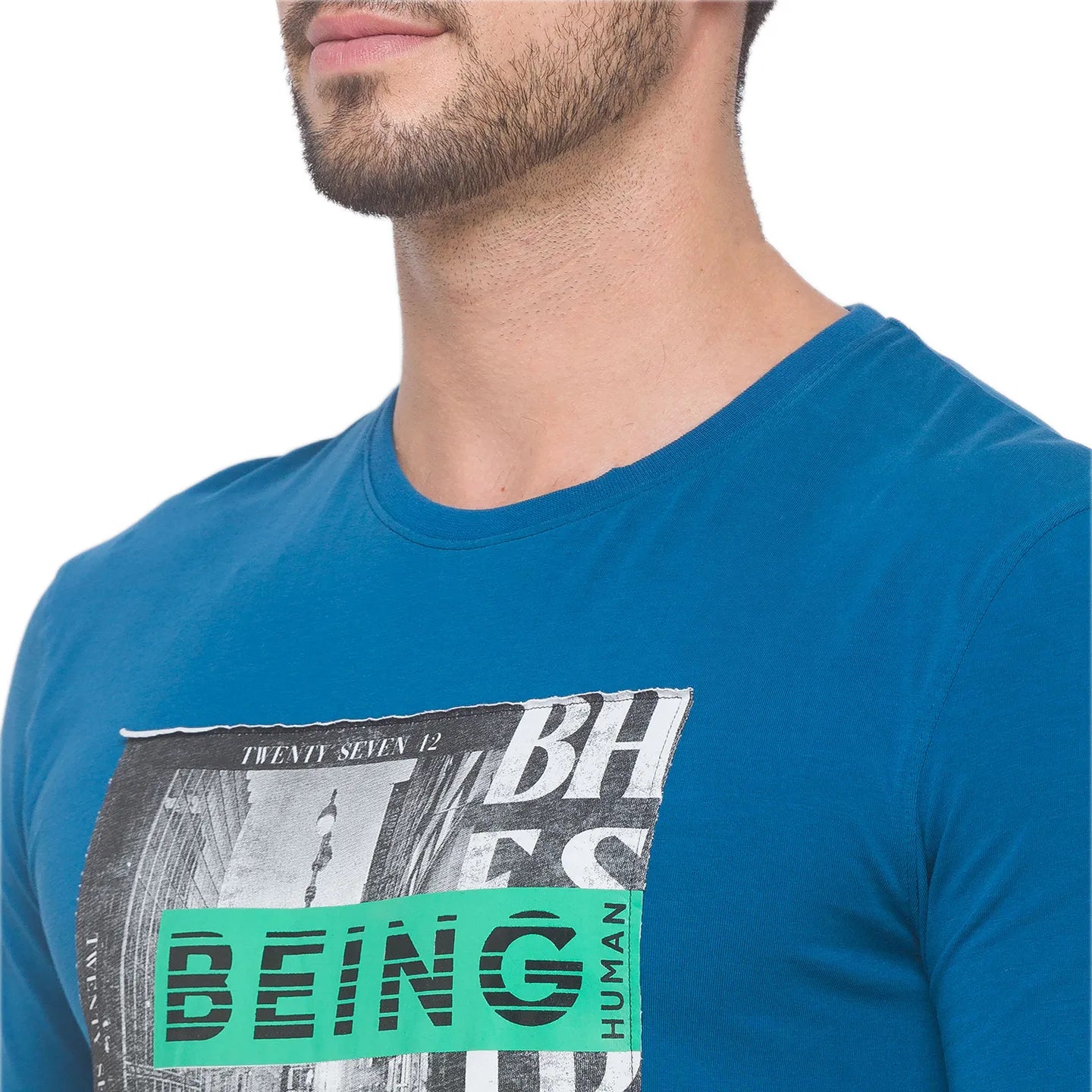 Being Human Clothing Men Regular Fit Crew Neck T-Shirts-Marine Blue