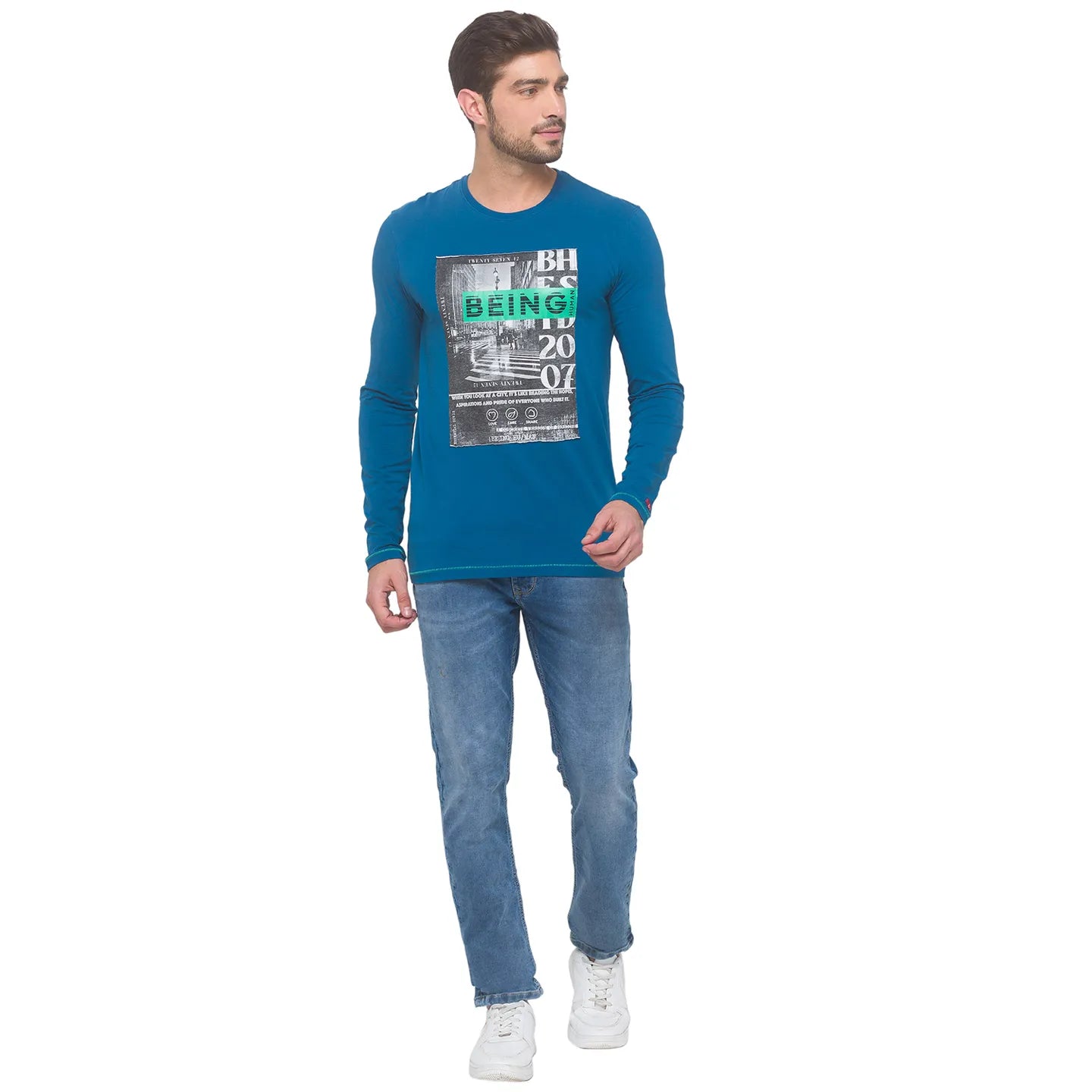 Being Human Clothing Men Regular Fit Crew Neck T-Shirts-Marine Blue