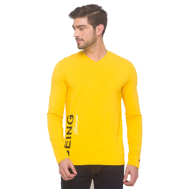 Yellow Regular Fit Men's Long Sleeves T-Shirt by Being Human Clothing