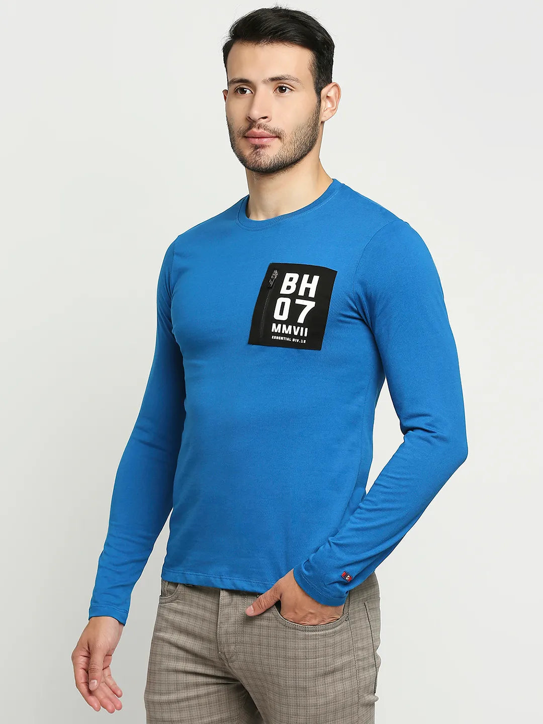 Blue Regular Fit Men's Long Sleeves T-Shirt by Being Human Clothing