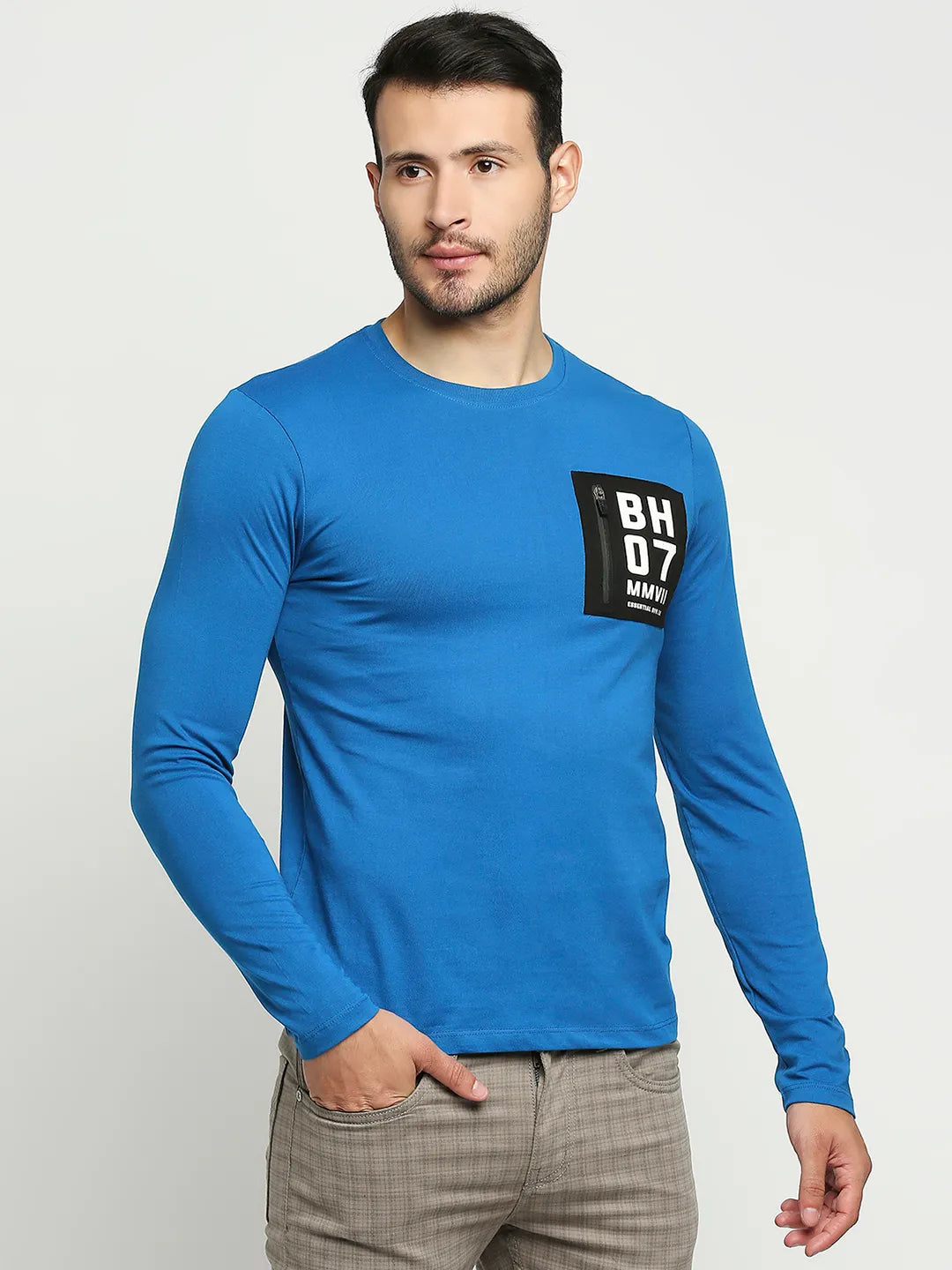 Blue Regular Fit Men's Long Sleeves T-Shirt by Being Human Clothing