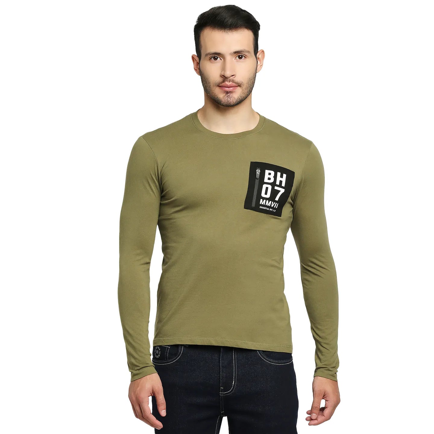 Green Regular Fit Men's Long Sleeves T-Shirt by Being Human Clothing