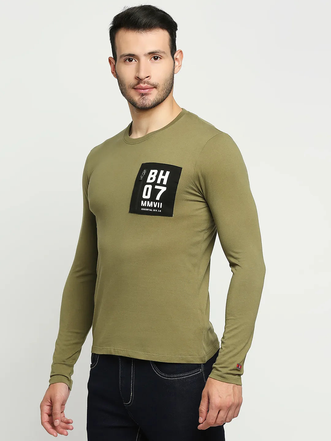 Green Regular Fit Men's Long Sleeves T-Shirt by Being Human Clothing