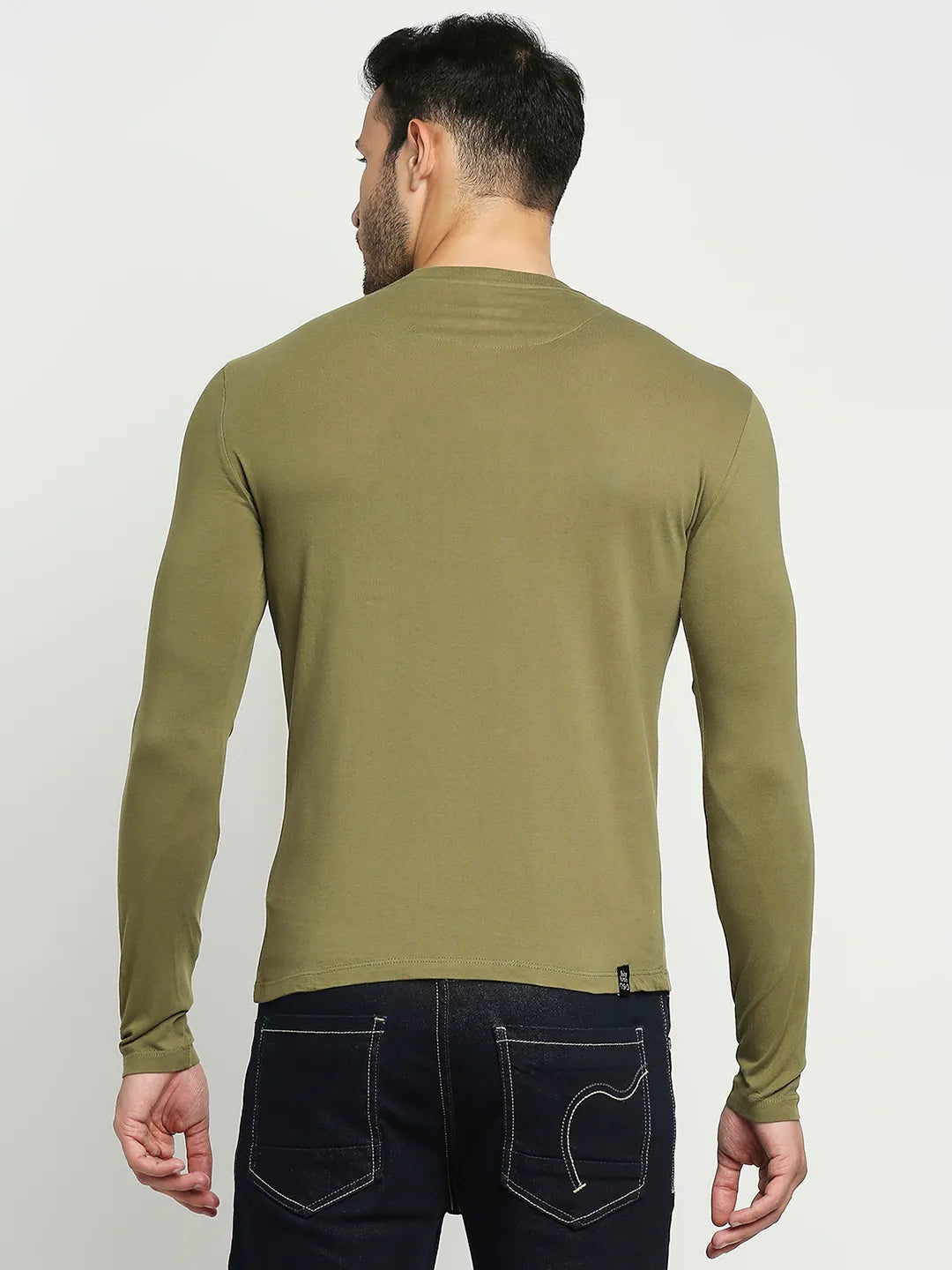 Green Regular Fit Men's Long Sleeves T-Shirt by Being Human Clothing