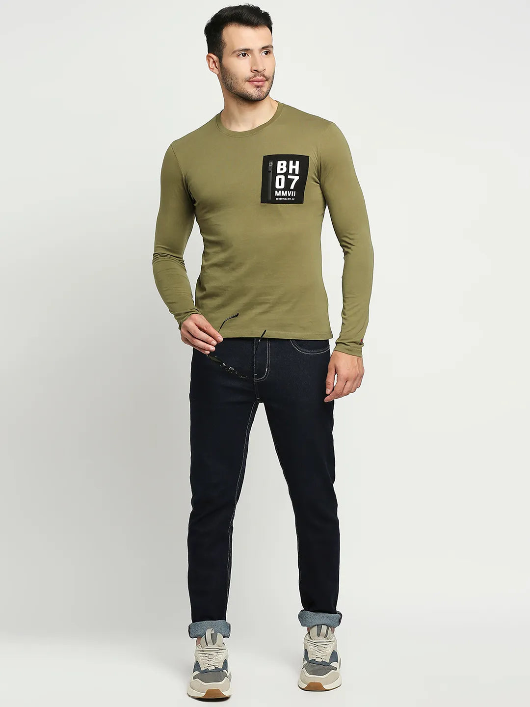 Green Regular Fit Men's Long Sleeves T-Shirt by Being Human Clothing