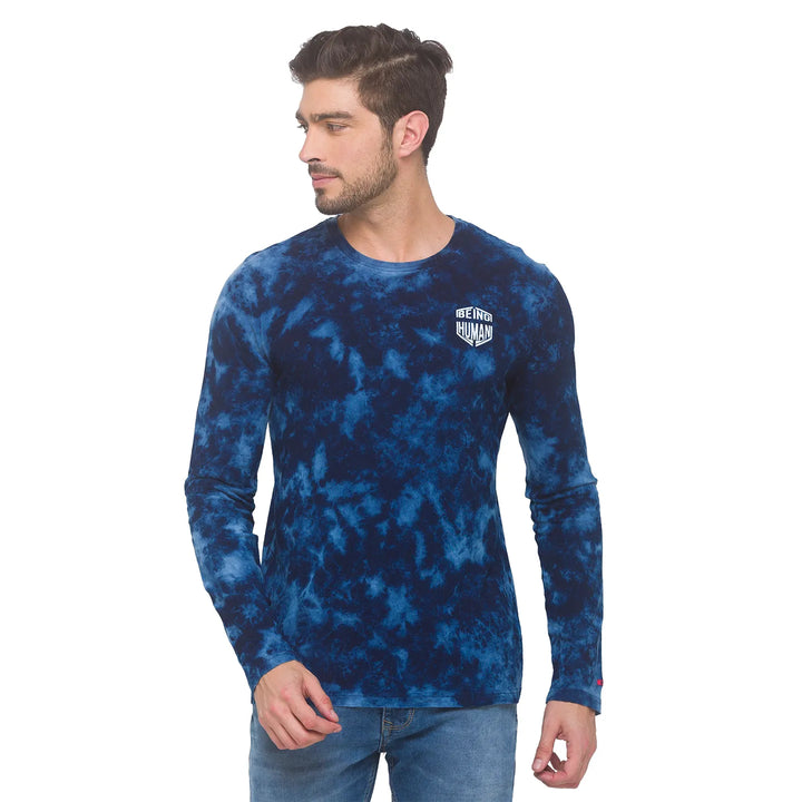 Blue Regular Fit Men's Long Sleeves T-Shirt by Being Human Clothing