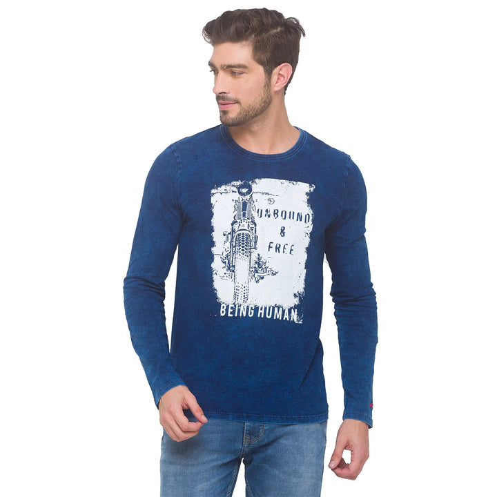 Blue Regular Fit Men's Long Sleeves T-Shirt by Being Human Clothing