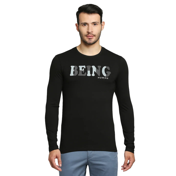 Black Regular Fit Men's Long Sleeves T-Shirt by Being Human Clothing
