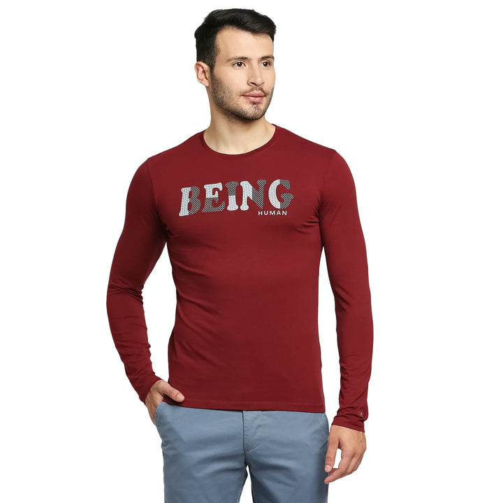 Red Regular Fit Men's Long Sleeves T-Shirt by Being Human Clothing