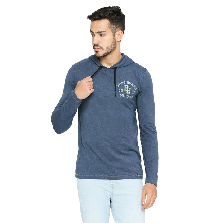 Blue Regular Fit Men's Long Sleeves T-Shirt by Being Human Clothing