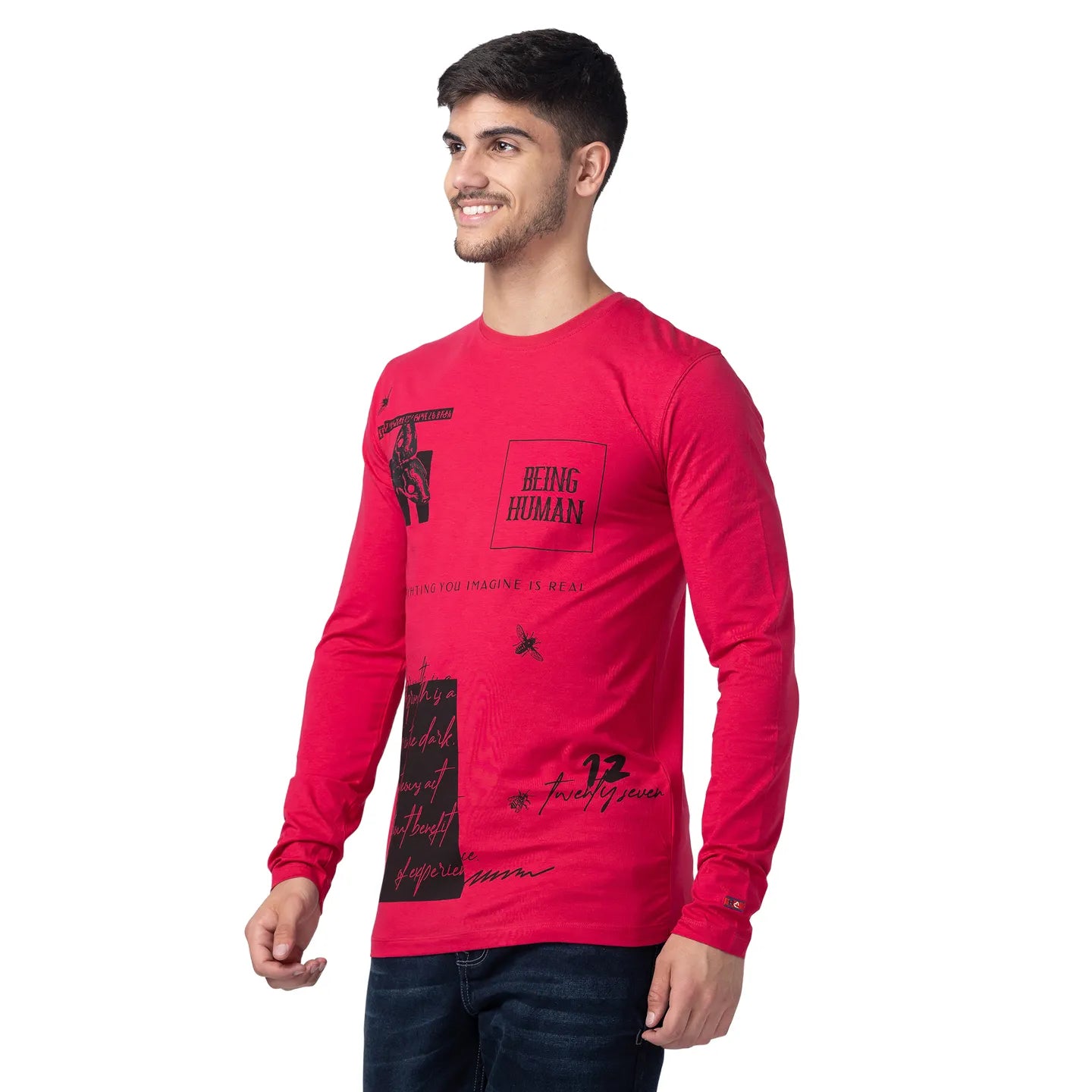 Red Regular Fit Men's Long Sleeves T-Shirt by Being Human Clothing