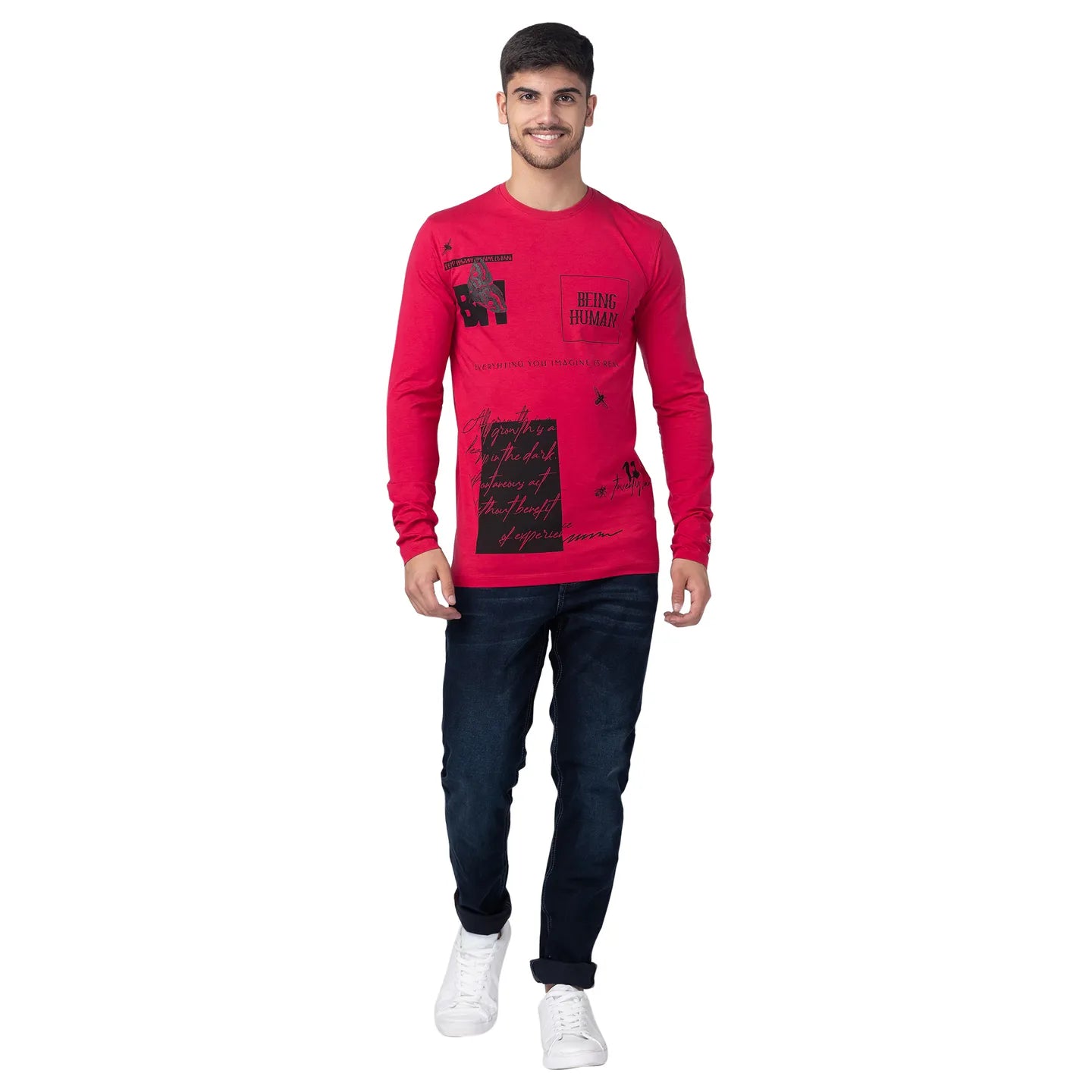 Red Regular Fit Men's Long Sleeves T-Shirt by Being Human Clothing