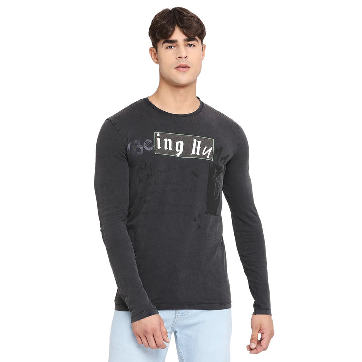 Grey Slim Fit Men's Long Sleeves T-Shirt by Being Human Clothing