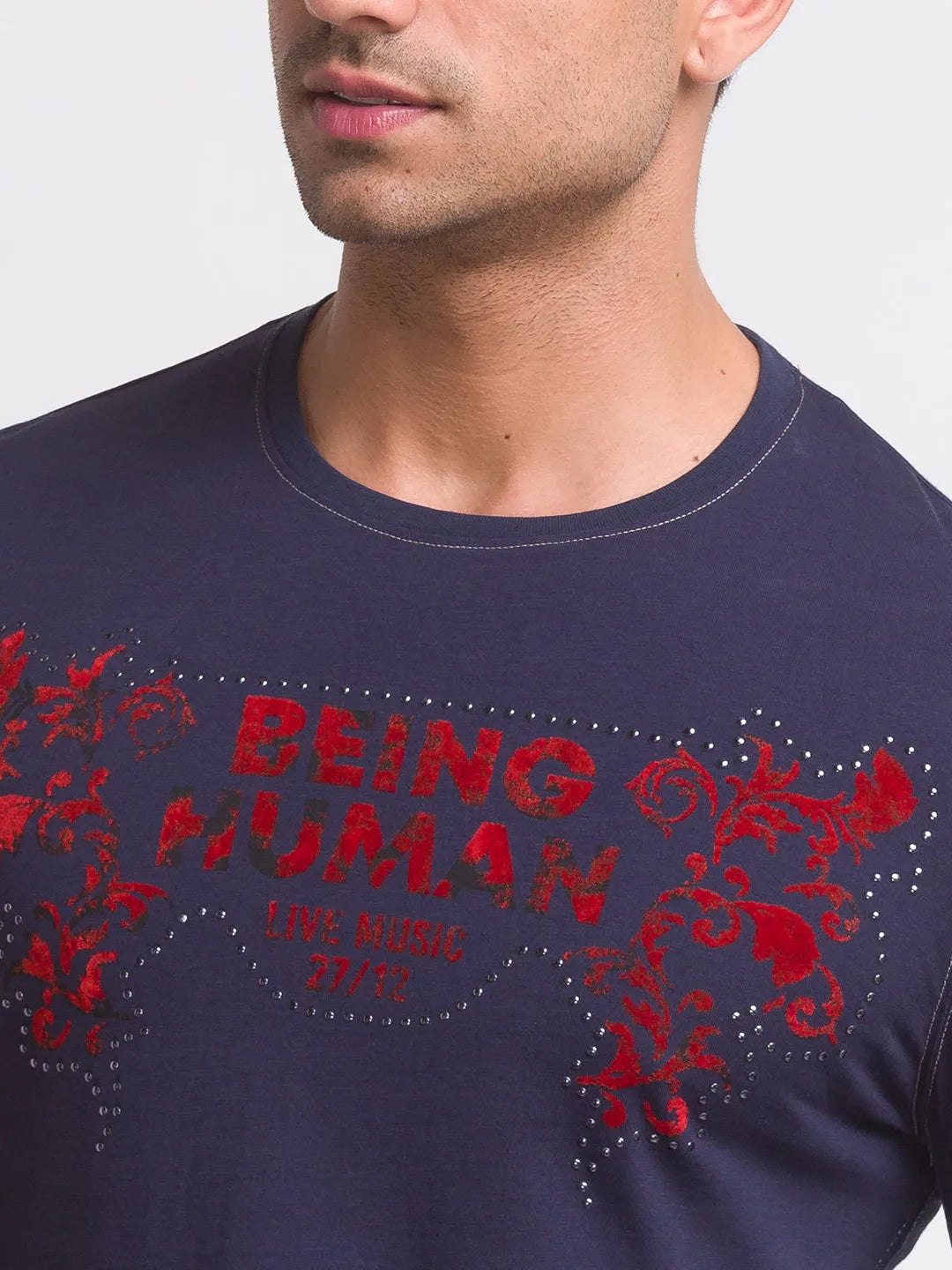 Being Human Clothing Men Slim Fit Crew Neck T-Shirts-Navy