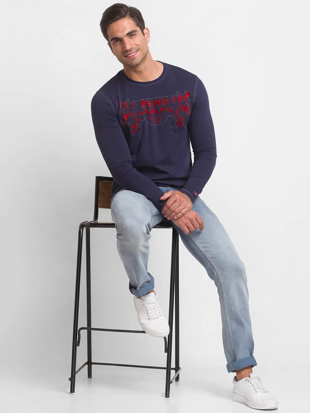 Being Human Clothing Men Slim Fit Crew Neck T-Shirts-Navy